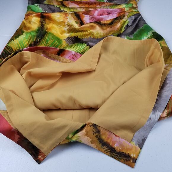 Kay Unger Yellow Green Red Pink Abstract Silk Ruched Waist Lined Dress Size 4 - Picture 4 of 6